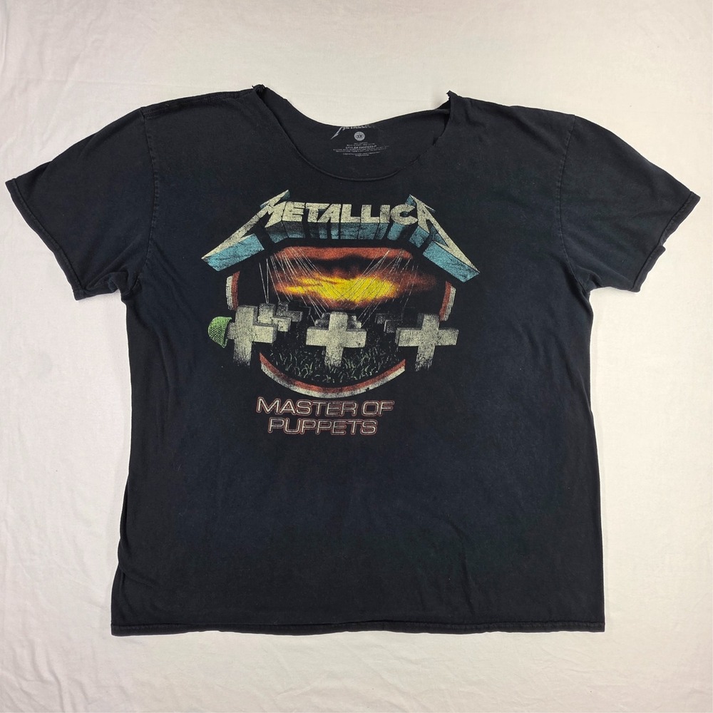 WOMENS METALLICA MASTER OF PUPPETS CROP TSHIRT 3XL UPCYCLED CUT NECKLINE